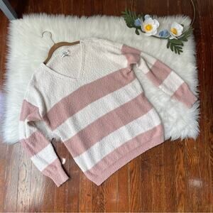 Cream & Blush Striped V Neck Sweater